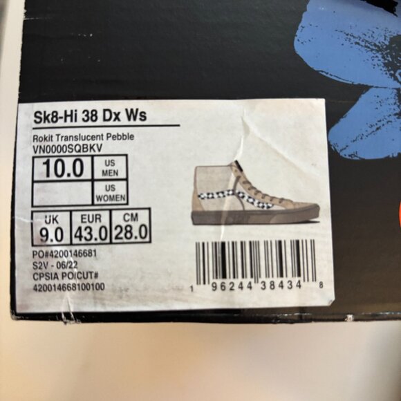 NIB | VANS x Rokit Sk8-Hi 38 DX Shoe Canvas Suede Skate Beige Men's 10 - Picture 8 of 9